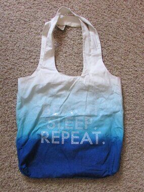 NWT Lane Bryant Beach Sleep Repeat Blue White Tote Bag Shimmers 19X17 Fabric